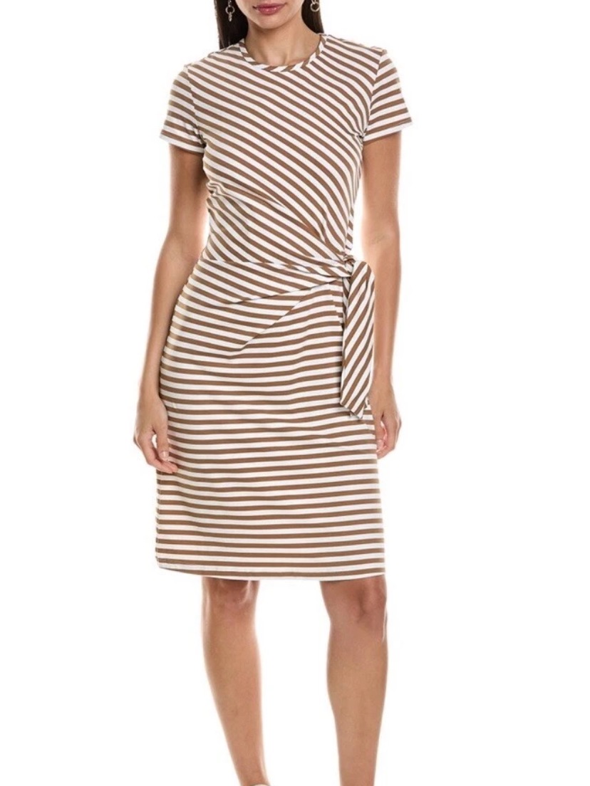 J. Mclaughlin Elora Tie Dress In Bangle Stripe Off White Coffee Brown Size Small
